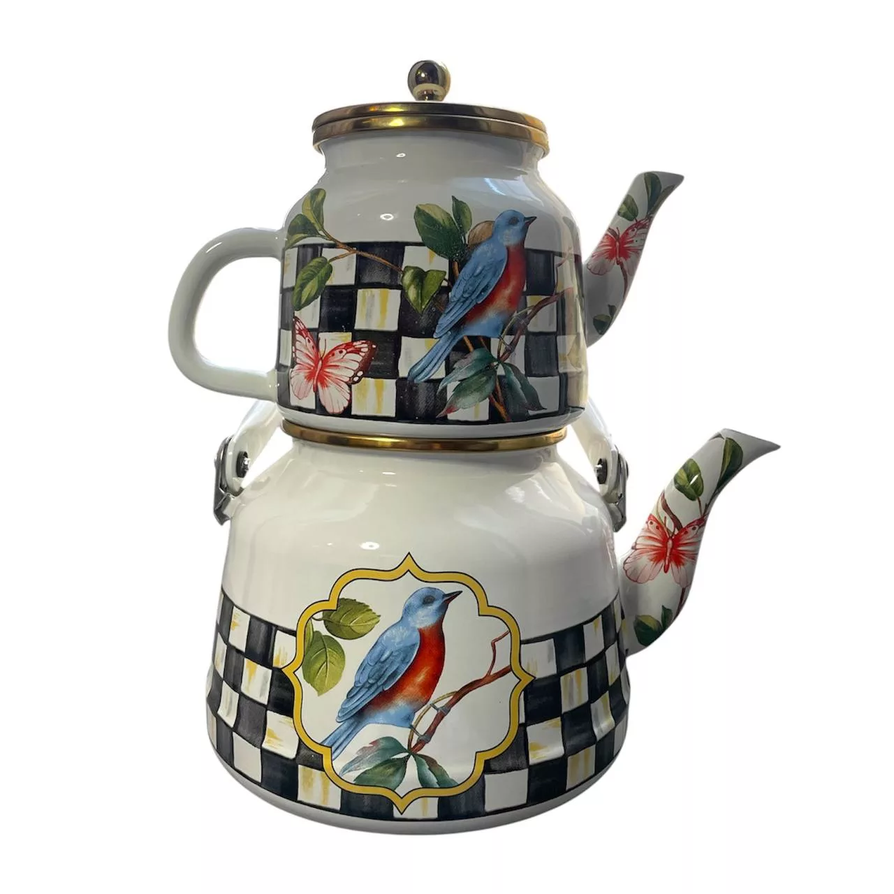 ست کتری و قوری مدل لعابی پرنده گنجایش گتری 2.5 لیتر گنجایش  قوری 1لیتر