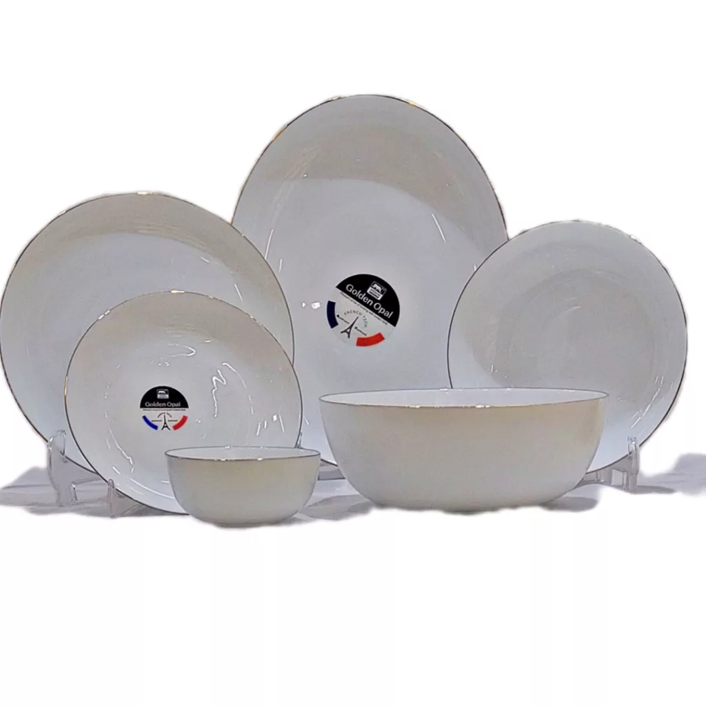سرویس غذاخوری 26 پارچه گلدن اپال مدل سفید خط طلا