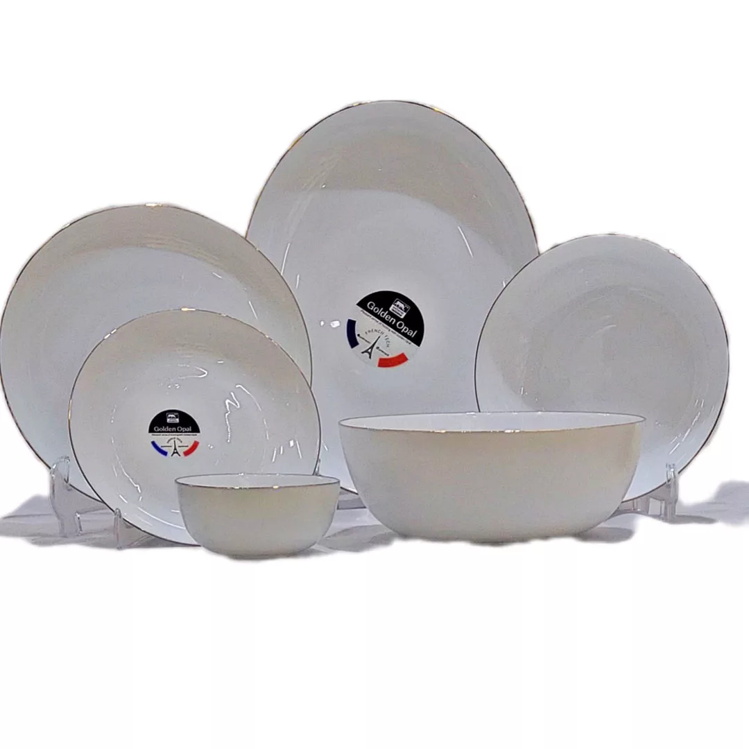سرویس غذاخوری 26 پارچه گلدن اپال مدل سفید خط طلا