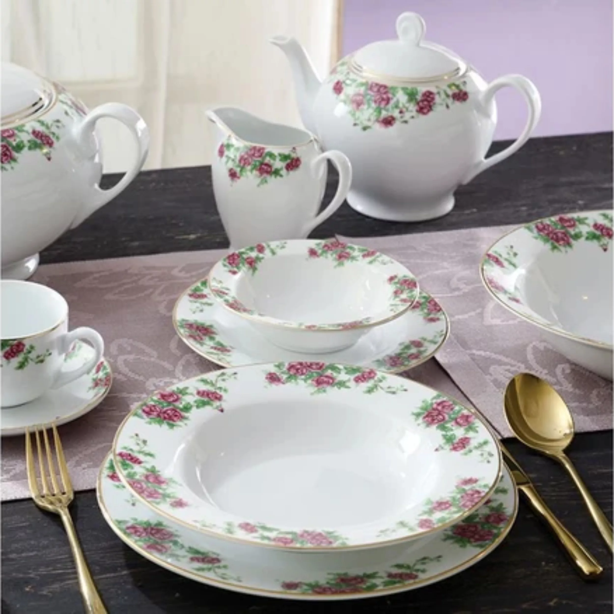 سرویس غذاخوری 28 پارچه 6 نفر چینی زرین ایران مدل ایتالیا اف بیدگل درجه عالی