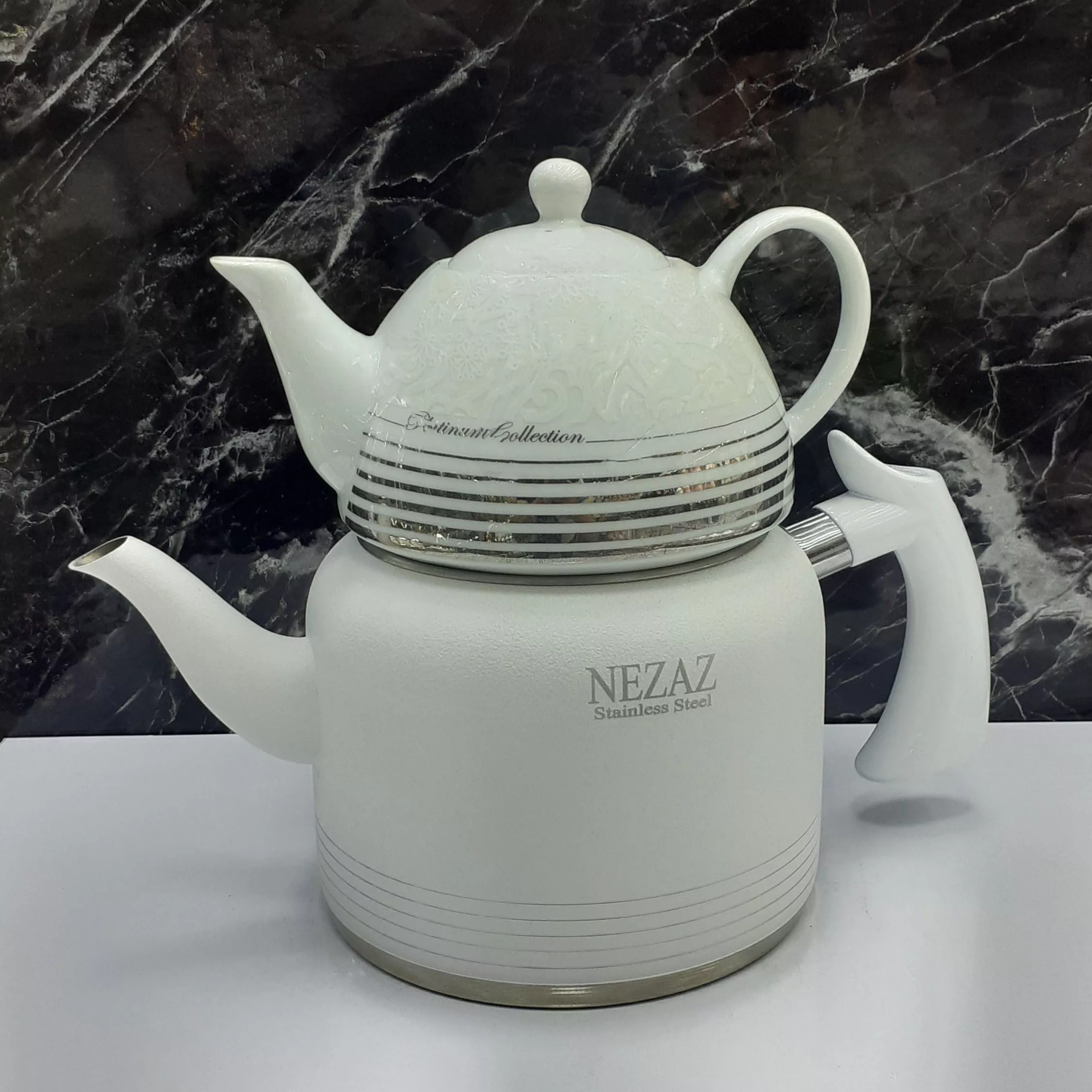 ست کتری و قوری نزاز مدل لوله دار طرح رنگی