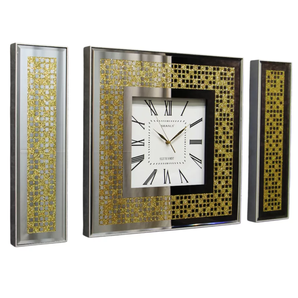 ساعت دیواری سانلی مدل آیینه ای کد 1102 SG به همراه تابلو آینه ای