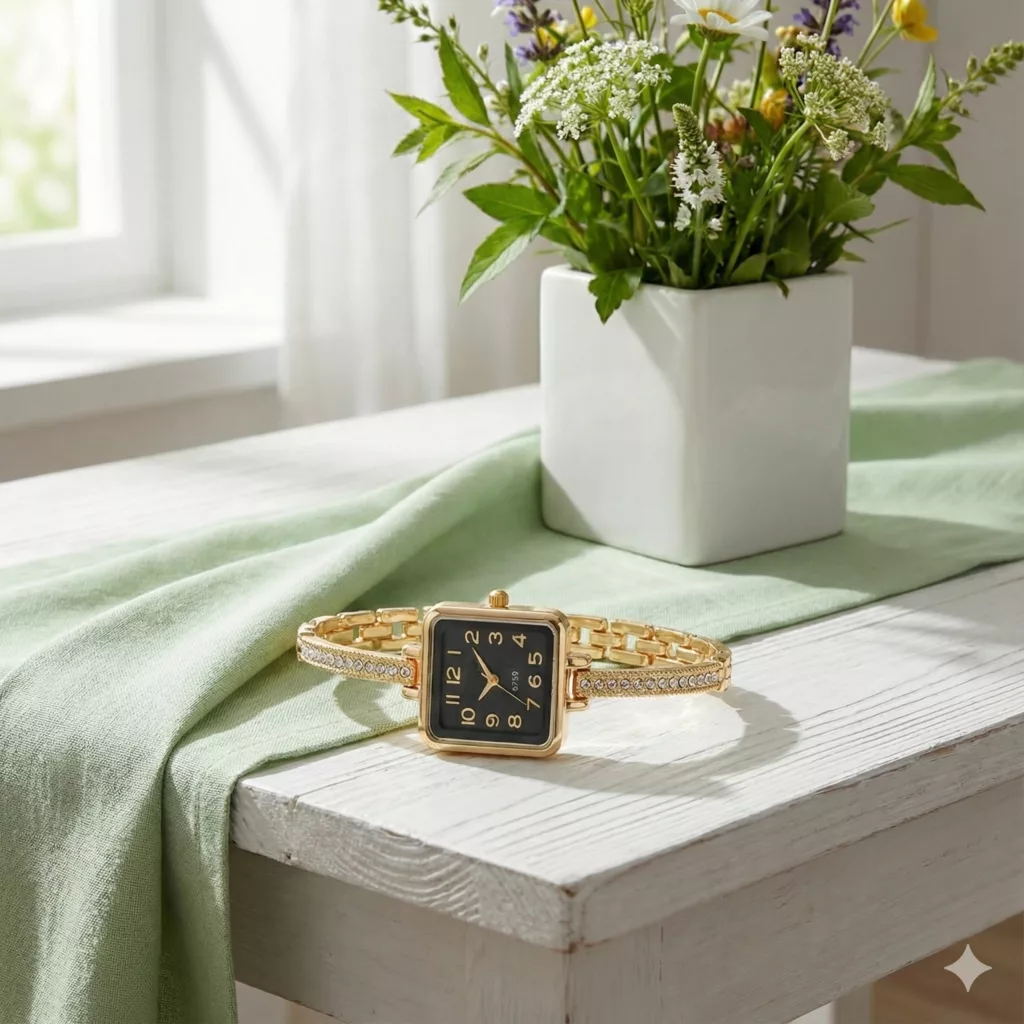 ساعت مچی عقربه‌ای کوارتز زنانه مدل لوکس بند زنجیری قفل دستبندی کد ۱۱