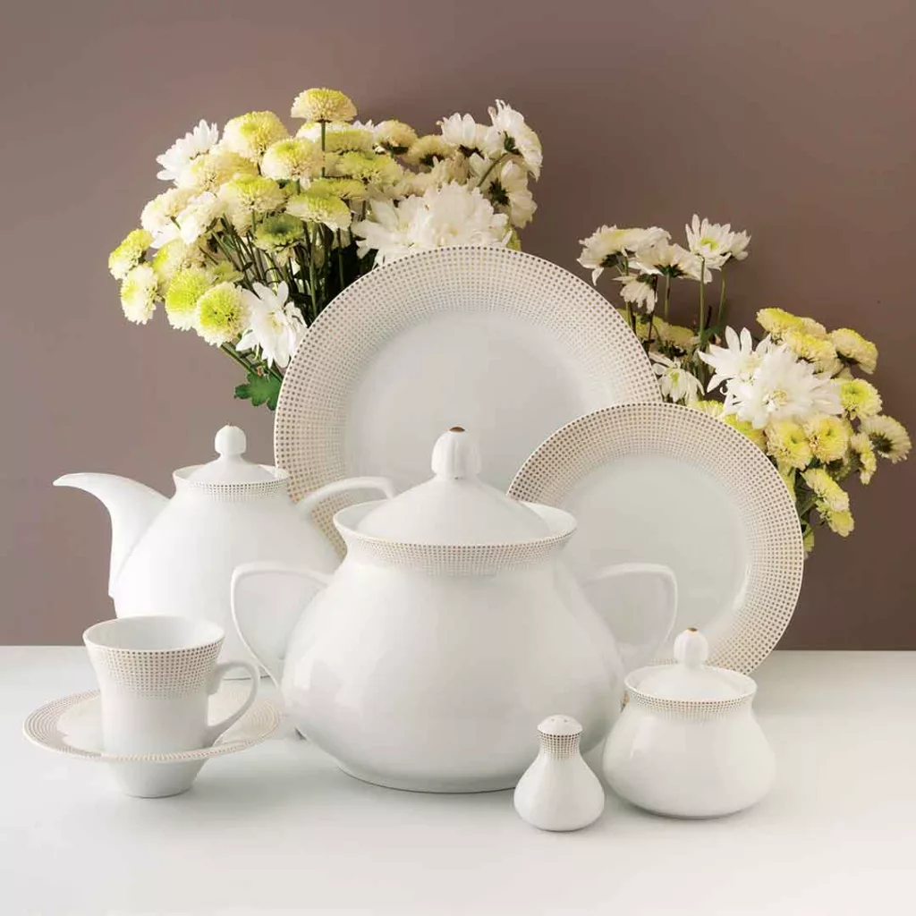 سرویس غذاخوری چینی والندورفر 108 پارچه مدل شهرزاد مریدین طلائی A+