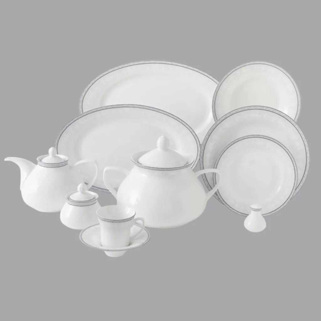 سرویس غذاخوری 108 پارچه 12 نفر چینی زرین ایران مدل وایت رز سری شهرزاد درجه یک