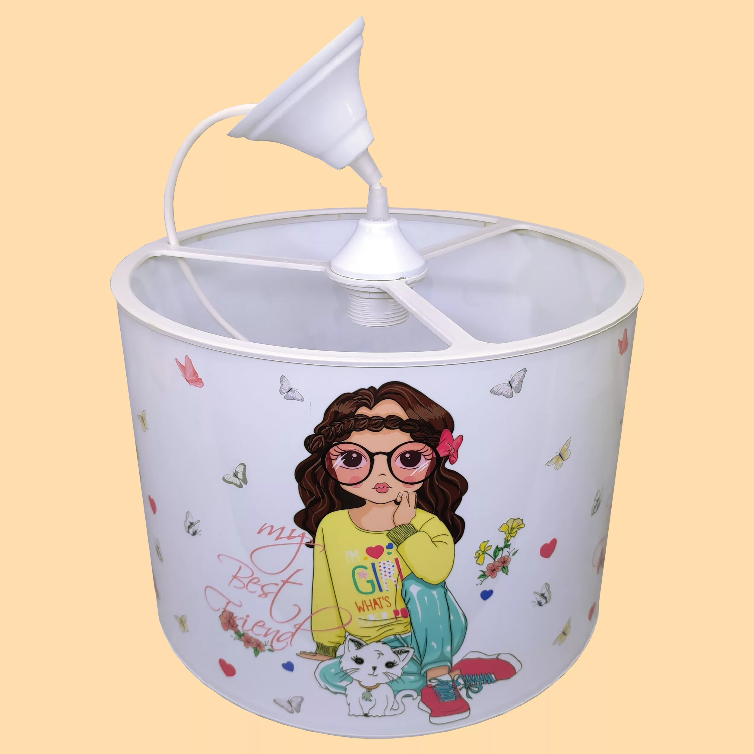 لوستر اتاق کودک مدل دختر و گربه و پروانه