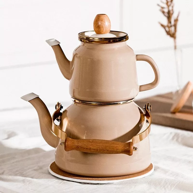 ست کتری و قوری مدل لعابی کد 4900 گنجایش کتری ۲.۵ لیتر گنجایش قوری ۱ لیتر