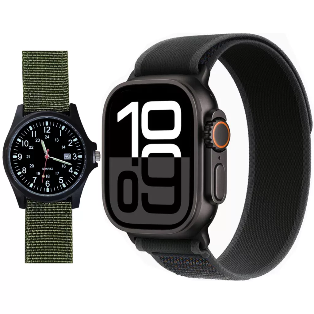 ساعت هوشمند 2.02 اینچی ویکتوری مدل HX9 ULTRA MAX با بند پارچه ای به همراه ساعت مچی