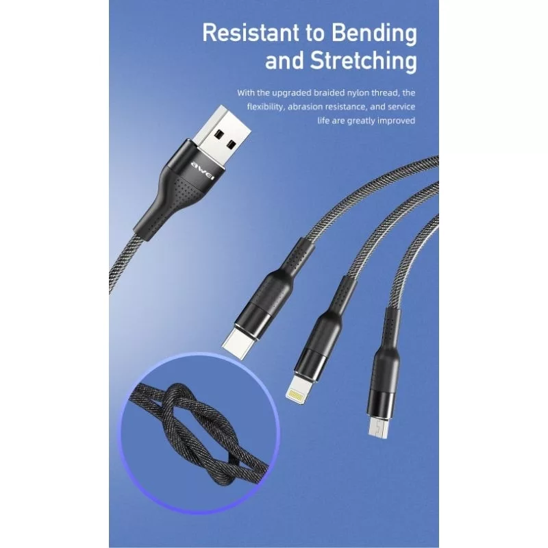 کابل تبدیل USB به لایتنینگ/USB-C/microUSB اوی مدلCL-975 طول 1.2 متر