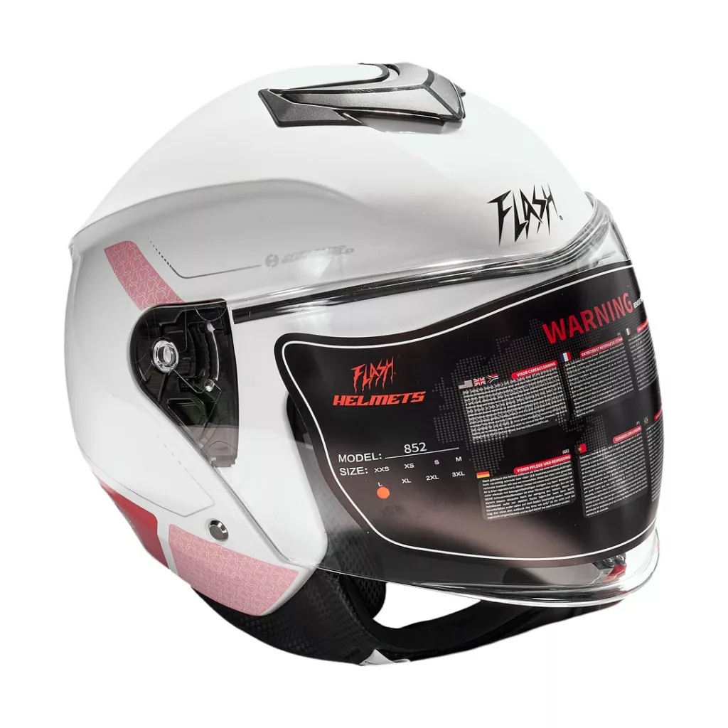 کلاه کاسکت بدون فک فلش مدل 852 glossy pink-white