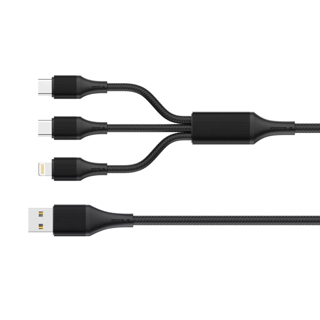 کابل تبدیل Mico-USB/USB-C / لایتنینگ الدینیو مدل LC97UC 100W PD طول 1.2 متر