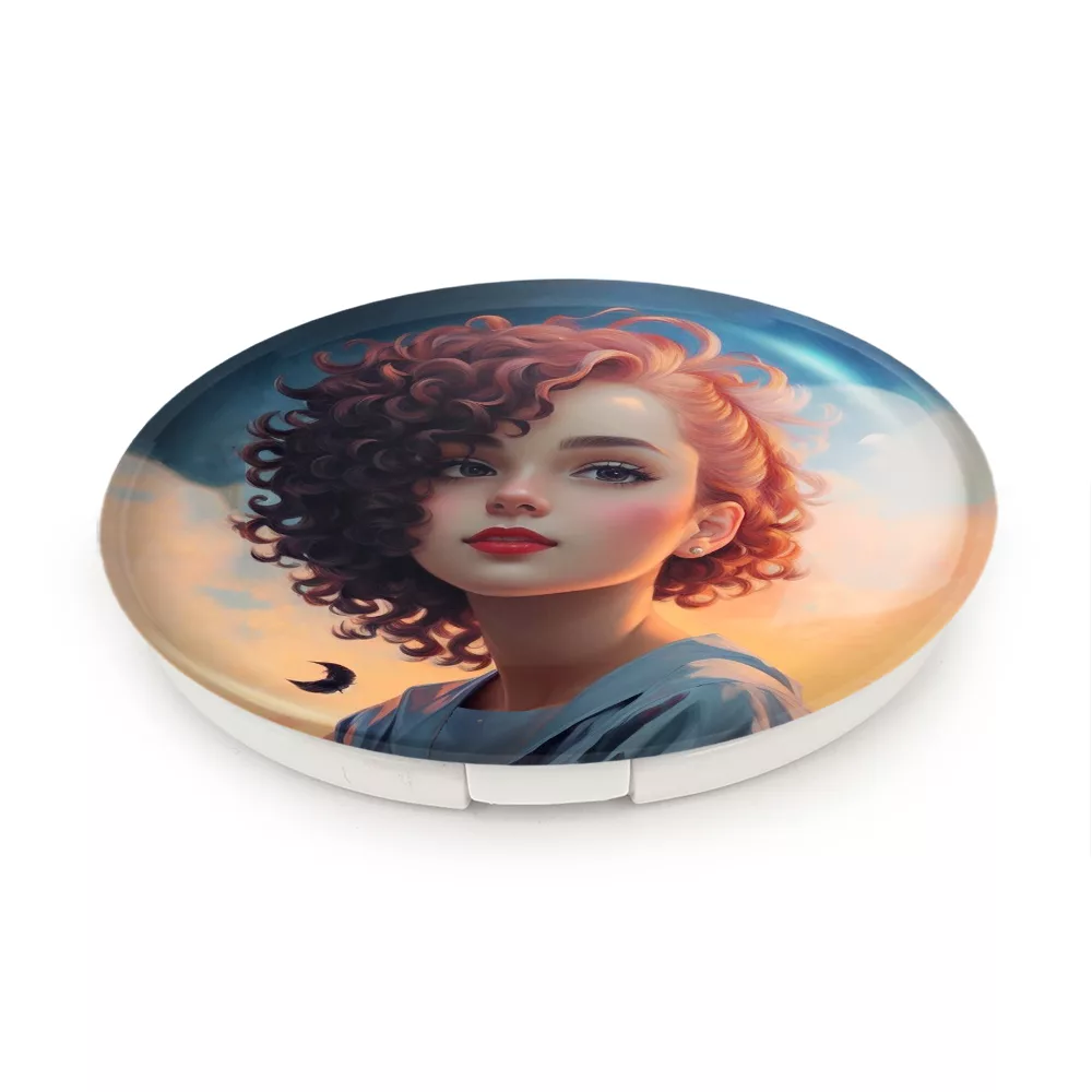 آینه جیبی خندالو طرح دختر مو فرفری مدل تاشو کد 28798