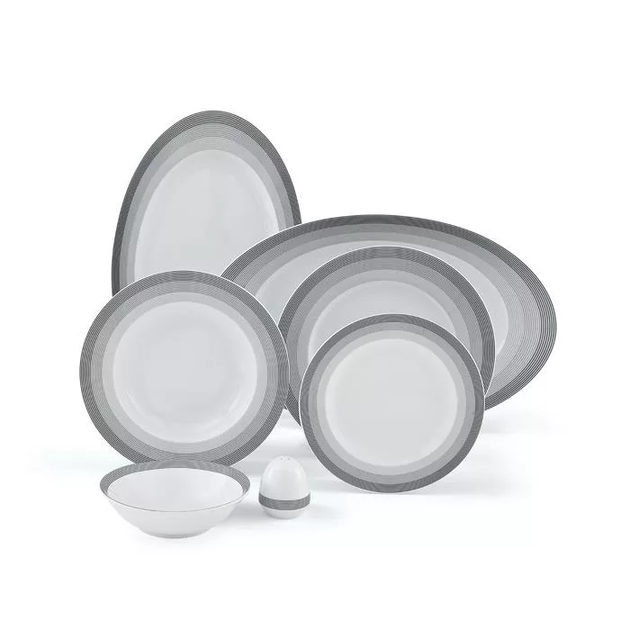 سرویس غذاخوری 102 پارچه چینی زرین ایران سری ایتالیا اف مدل سیلورلاینر درجه یک