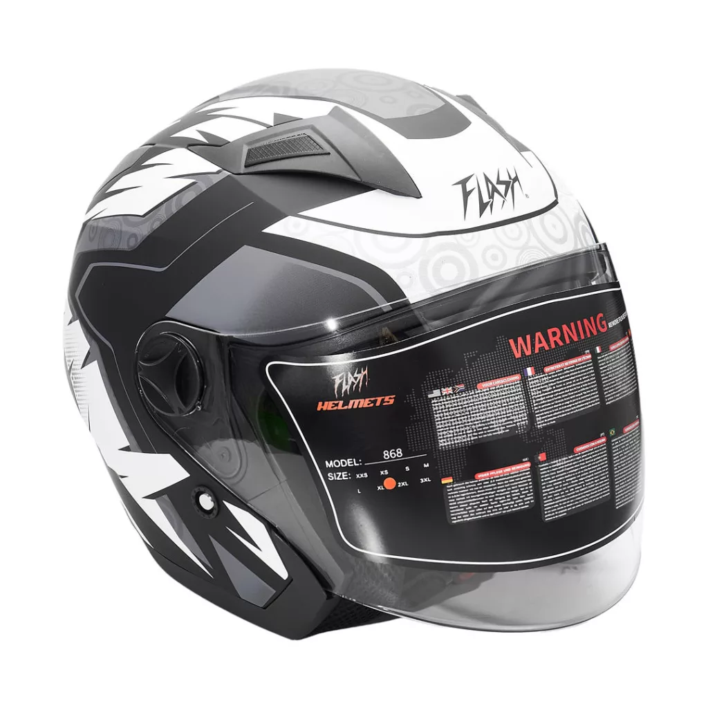 کلاه کاسکت بدون فک فلش مدل 868 matt black-white