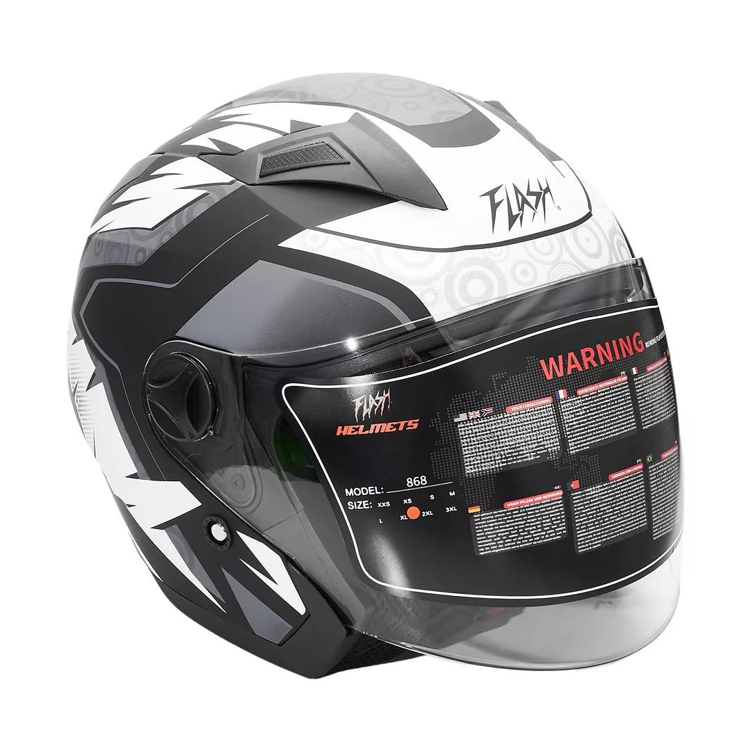 کلاه کاسکت بدون فک فلش مدل 868 matt black-white