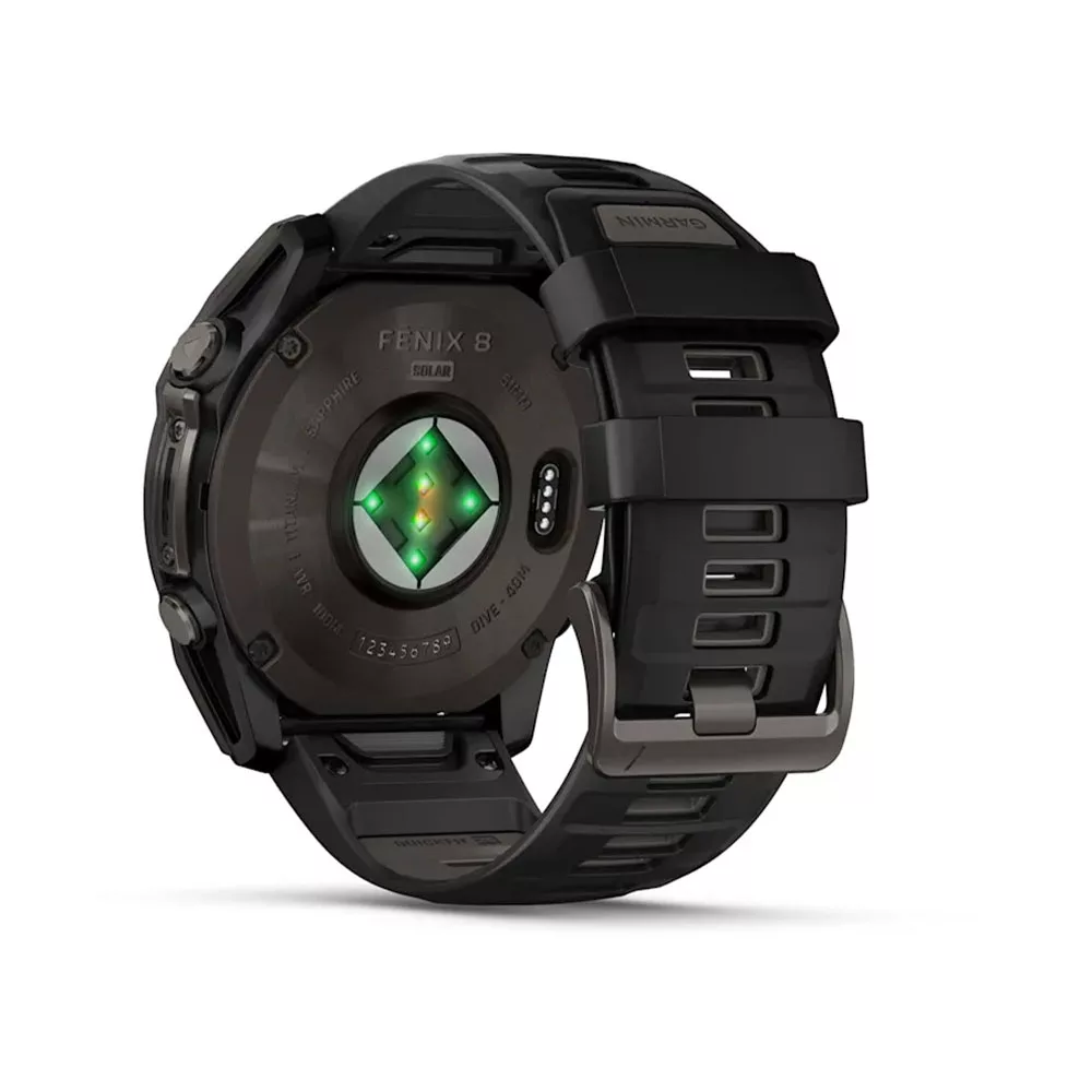 ساعت هوشمند گارمین مدل Fenix 8 - 51mm، مناسب برای ورزش، روزمره، دارای قابلیتهای صفحه نمایش رنگی و لمسی، کنترل موسیقی، کنترل سطح اکسیژن خون، بند سیلیکونی، فناوری GPS، با حافظه داخلی 32 گیگابایت