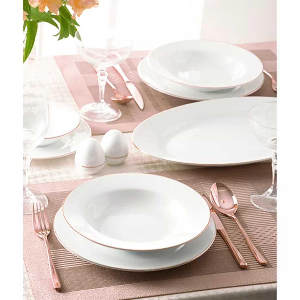 سرویس غذاخوری 28 پارچه چینی زرین ایران مدل ایتالیا اف رزگلد درجه 3