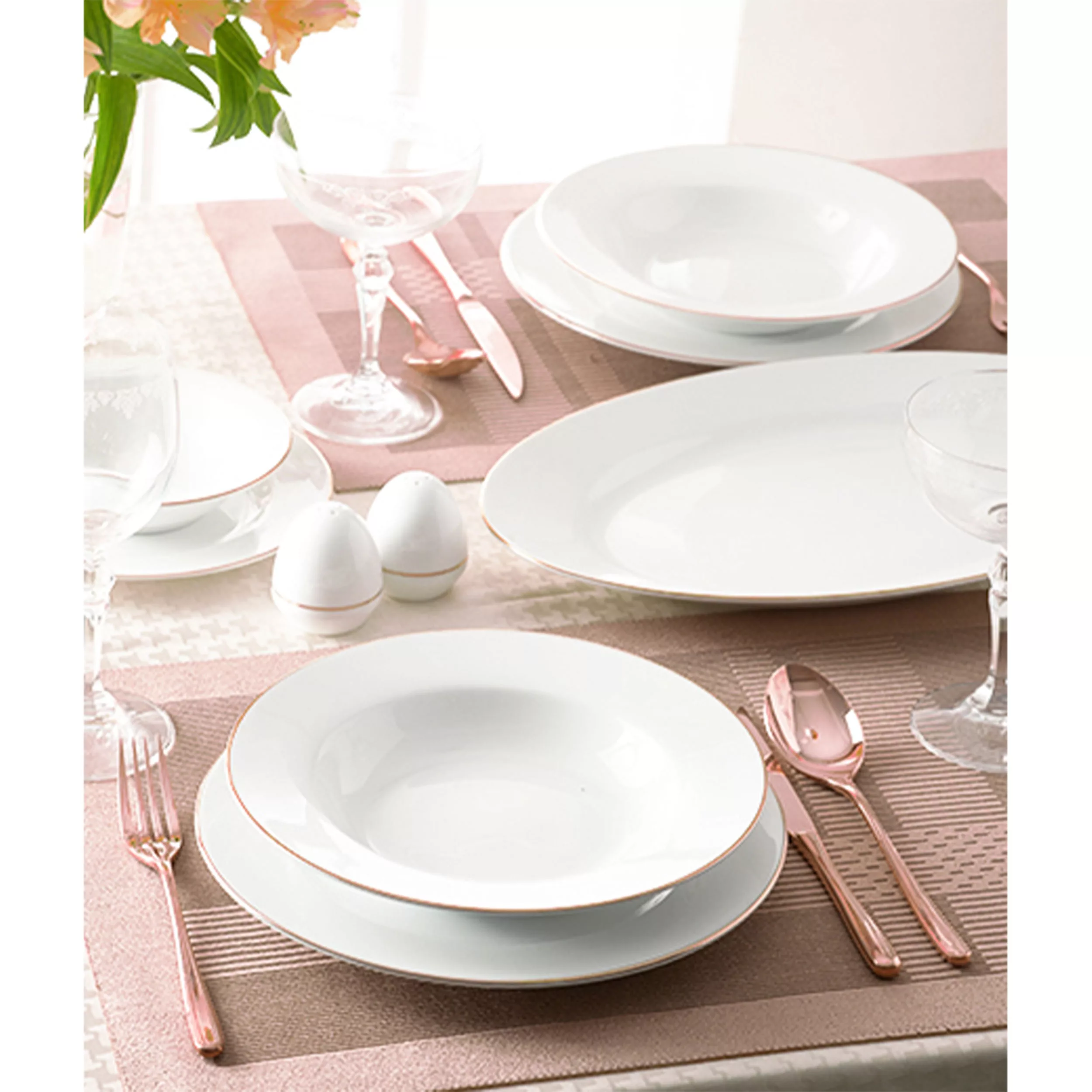 سرویس غذاخوری 28 پارچه چینی زرین ایران مدل ایتالیا اف رزگلد درجه 3