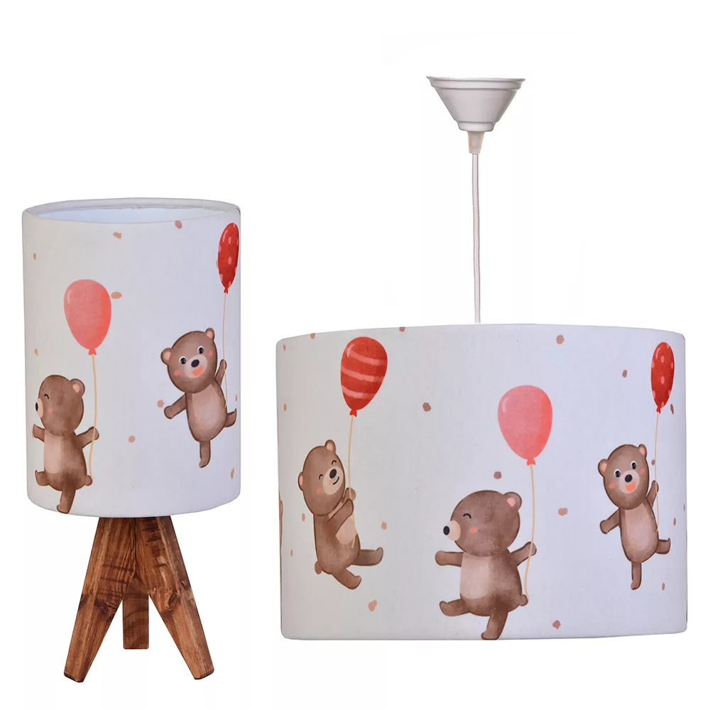 آباژور رومیزی کودک مدل خرس و بادکنک به همراه لوستر سقفی