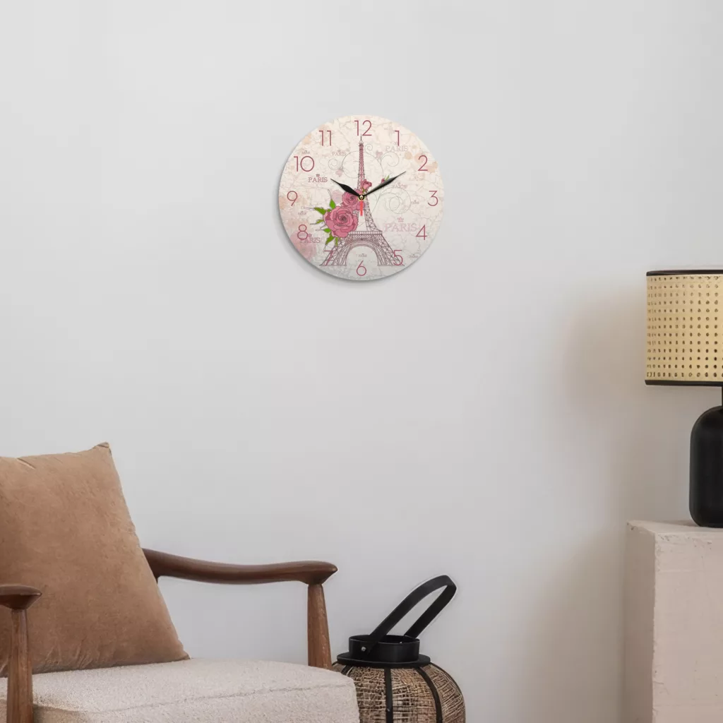ساعت دیواری طرح برج ایفل و گل رز کد 1237