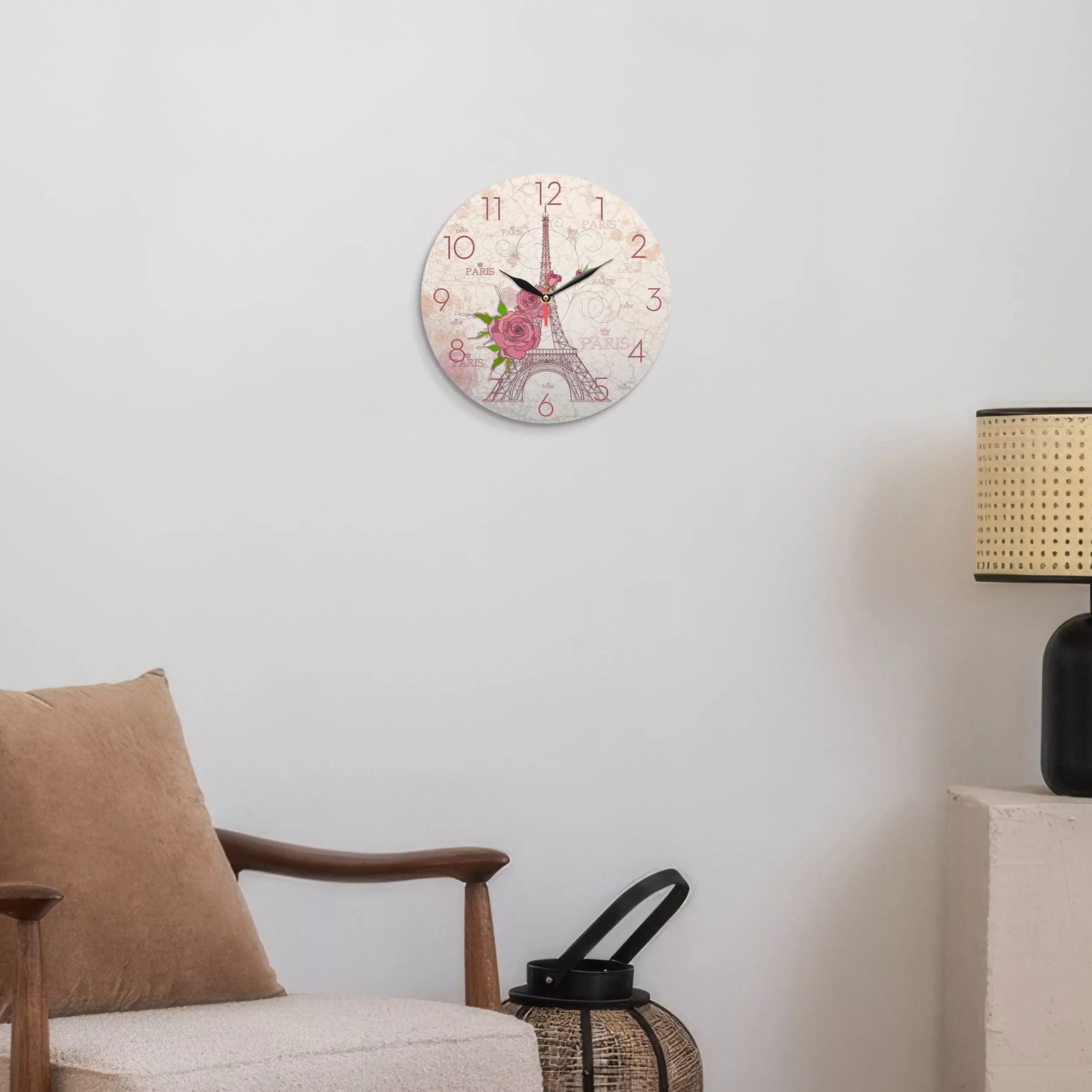ساعت دیواری طرح برج ایفل و گل رز کد 1237