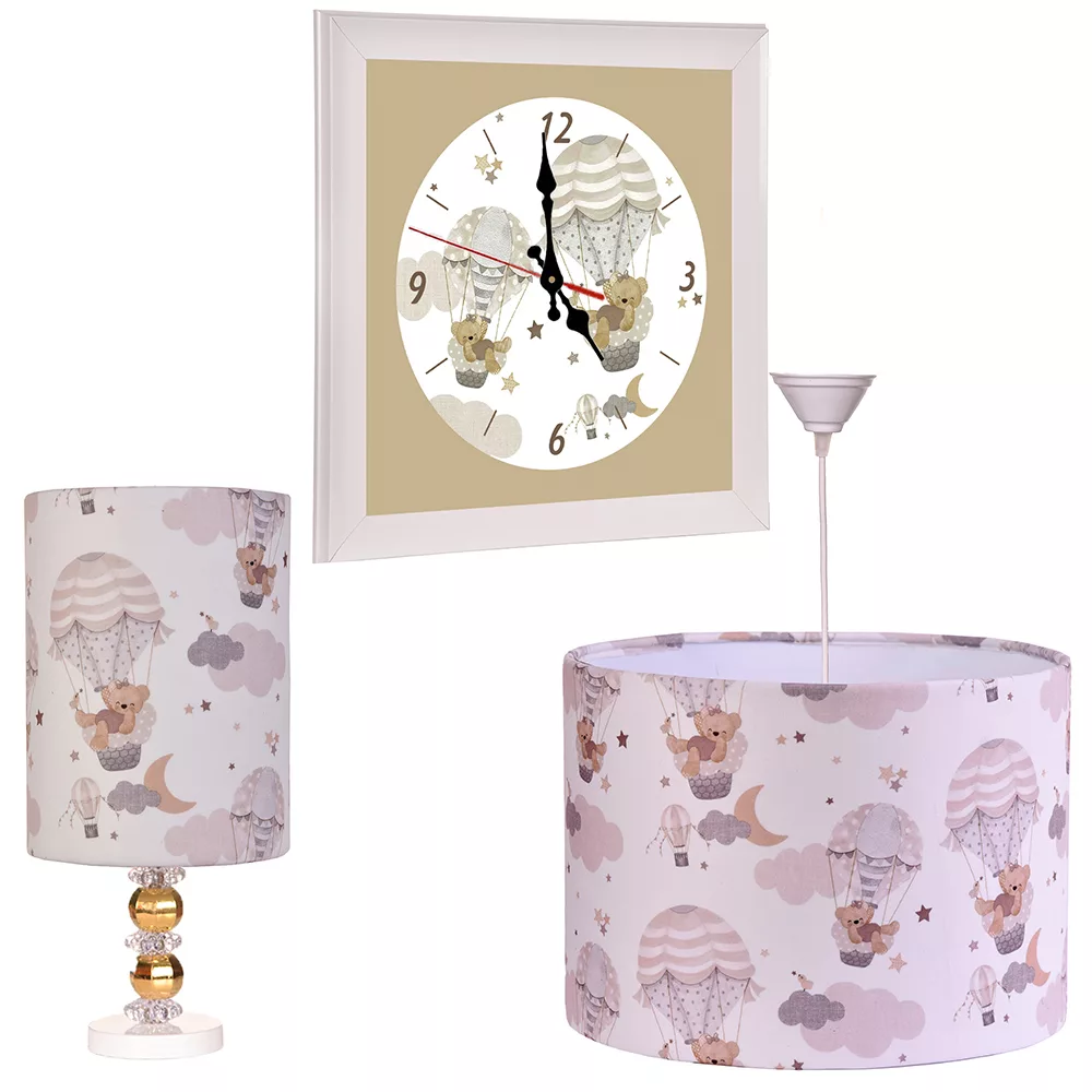لوستر کودک مدل خرس و ماه و ستاره به همراه ساعت دیواری و آباژور رومیزی