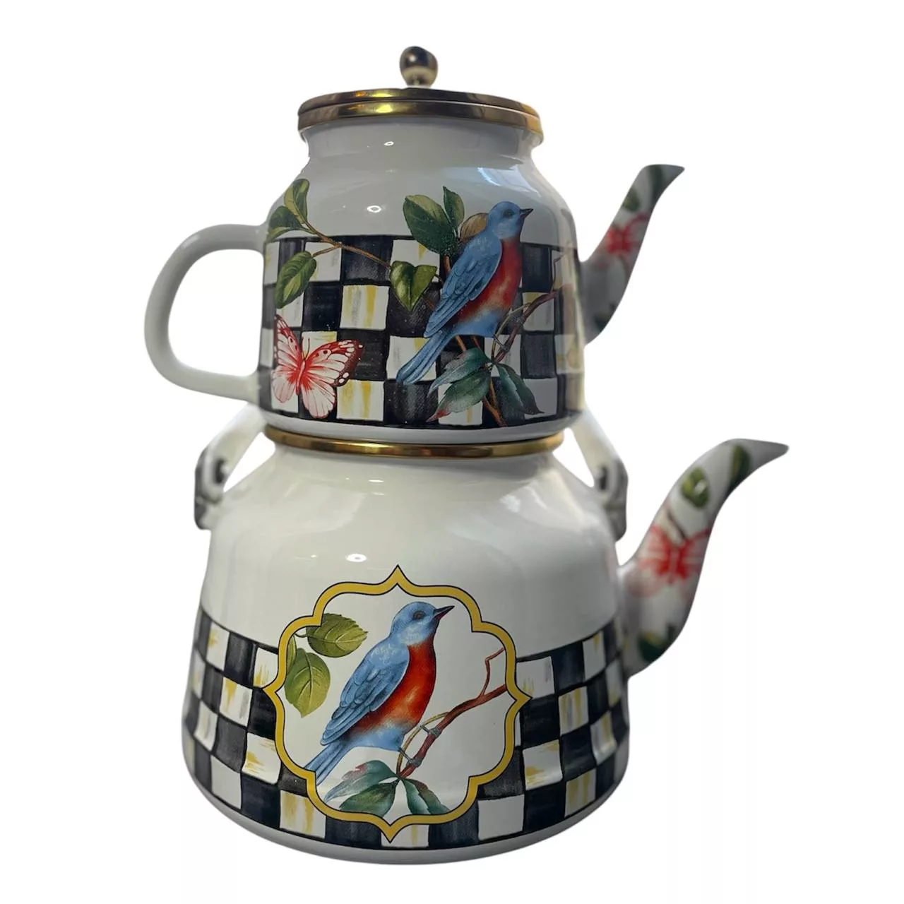 ست کتری و قوری مدل لعابی پرنده گنجایش گتری 2.5 لیتر گنجایش  قوری 1لیتر