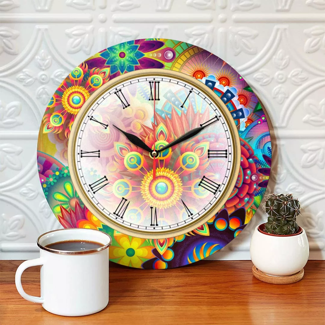 ساعت دیواری طرح گل رنگارنگ کد 1308