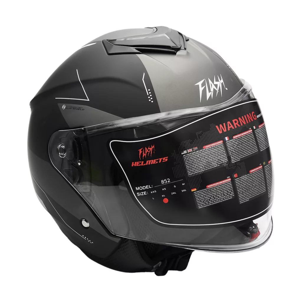 کلاه کاسکت بدون فک فلش مدل 852 matt black-gray