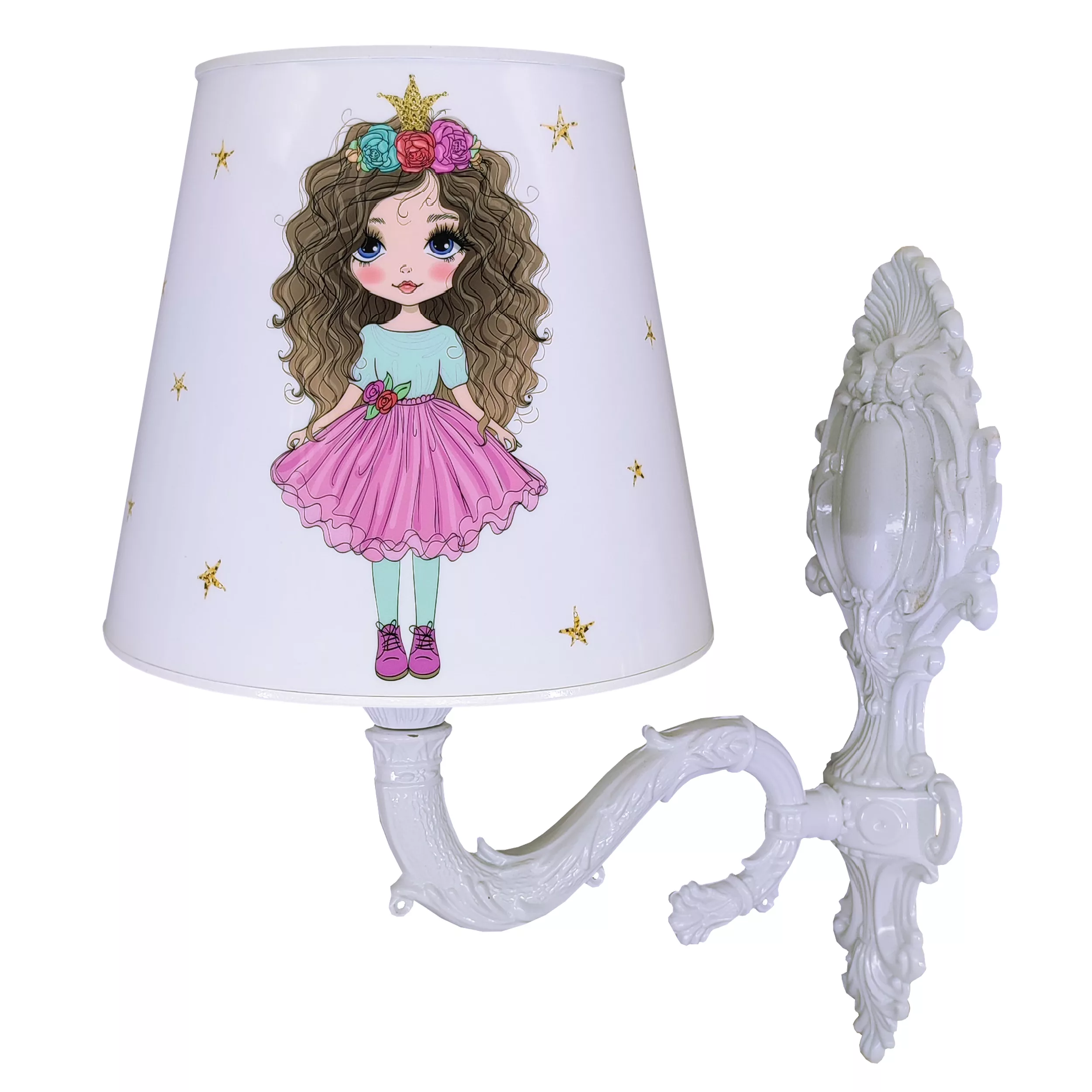 چراغ خواب کودک طرح دختر موفرفری و گل و ستاره چراغ خواب کودک طرح دختر موفرفری و گل و ستاره