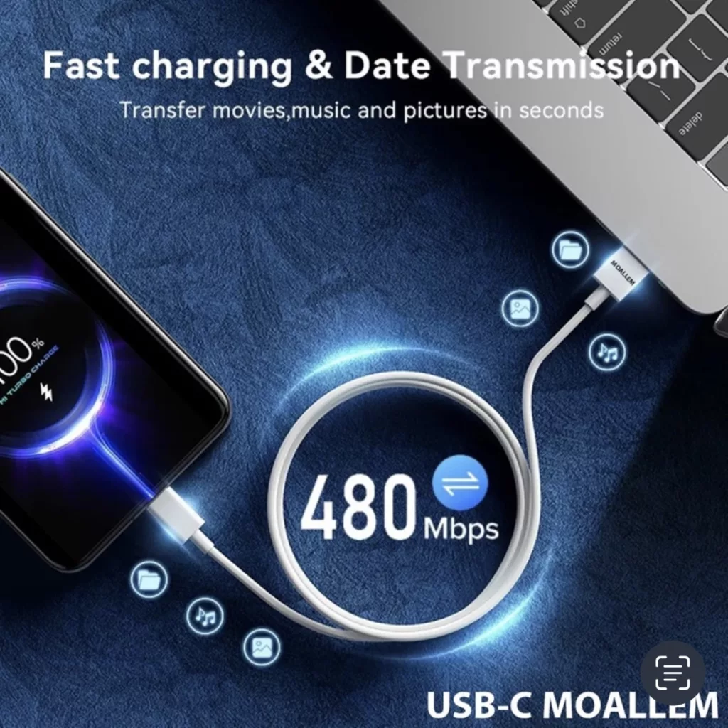 کابل تبدیل USB به USB-C معلم مدل 67W به طول ۱ متر