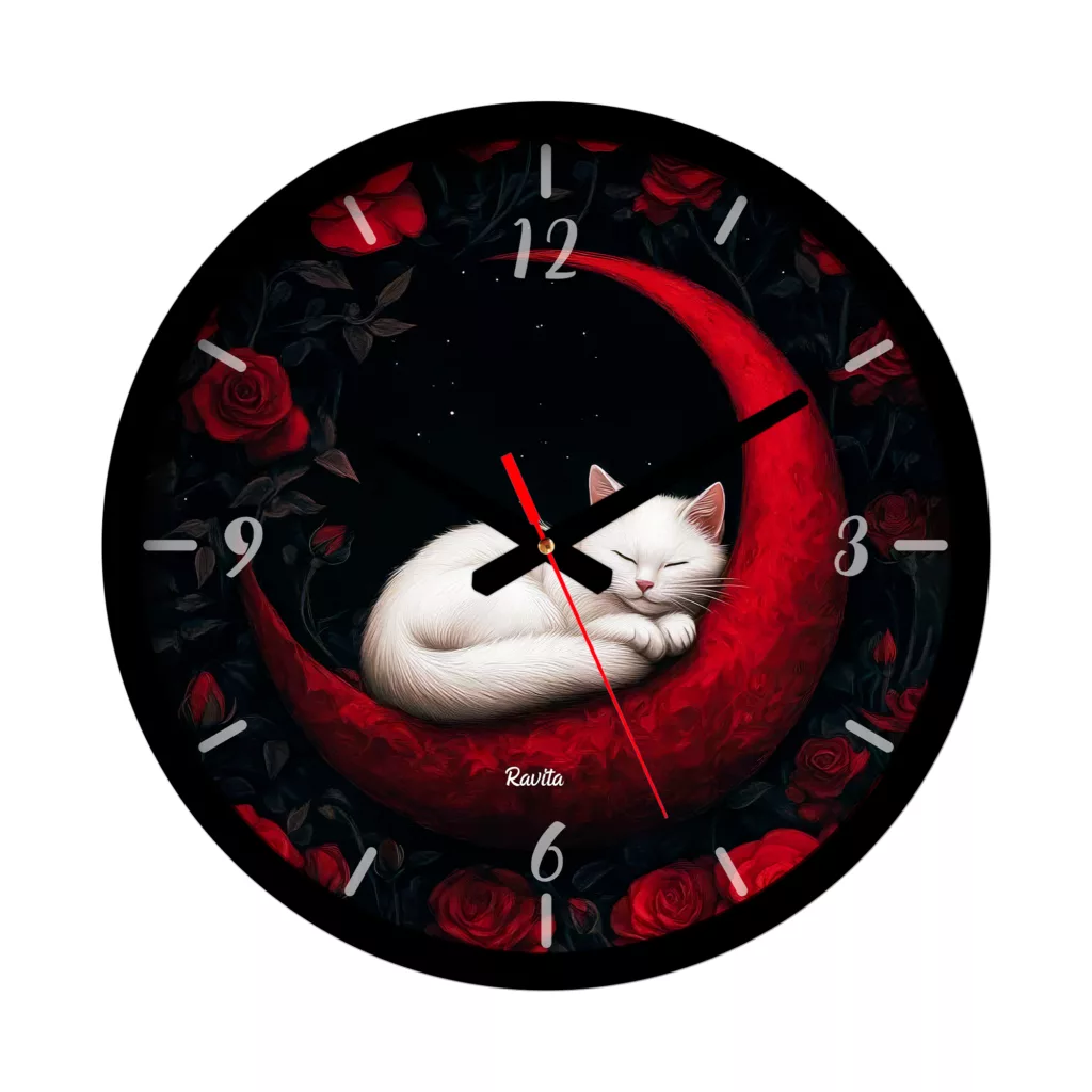 ساعت دیواری کوارتز راویتا مدل گربه و رز کد 3661