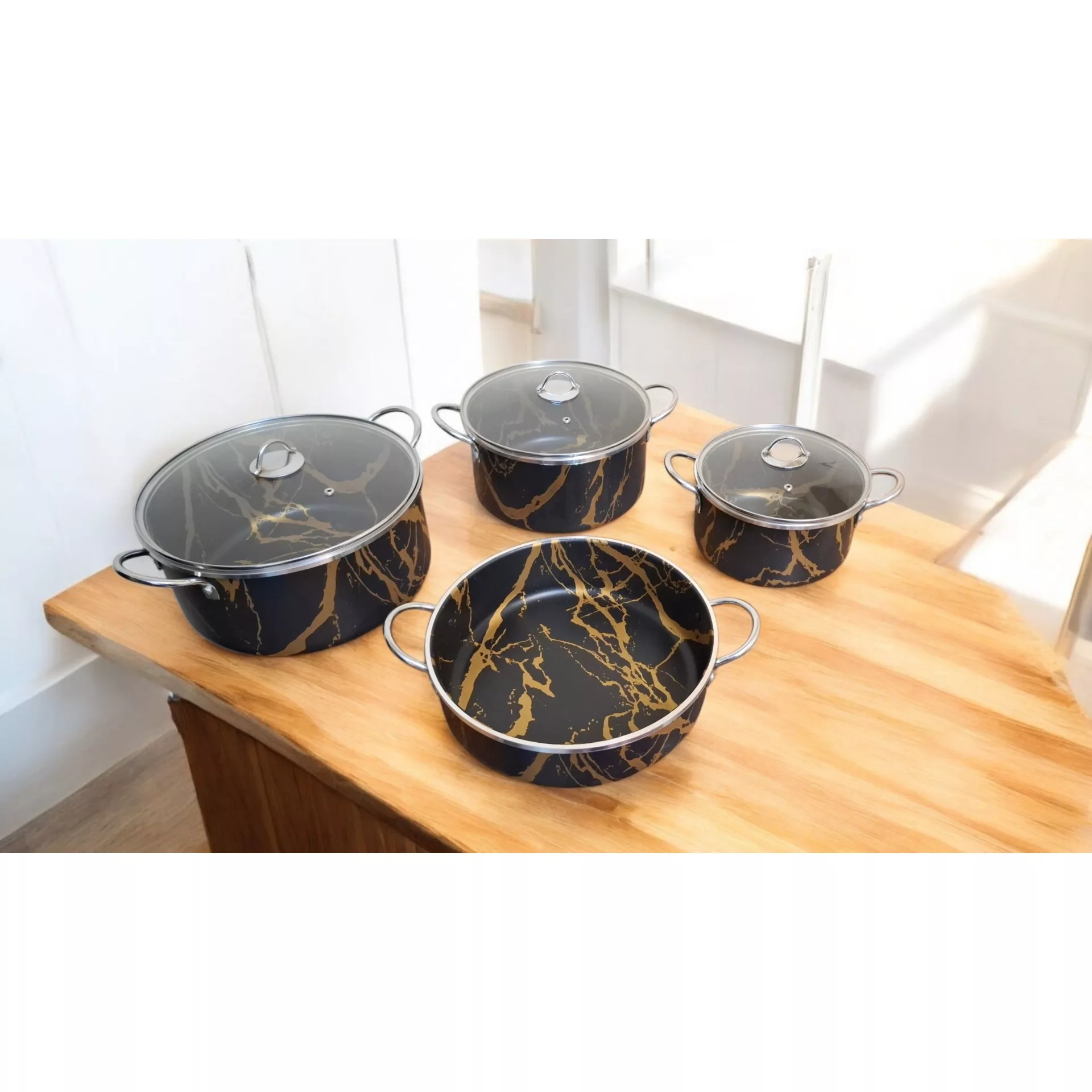 سرویس قابلمه و تابه گرانیتی 7 پارچه رز کالا مدل فلورا