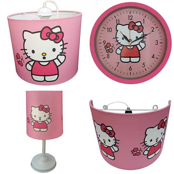 لوستر و آباژور و چراغ خواب کودک مدل کیتی کد 40221 به همراه ساعت مجموعه 4 عددی