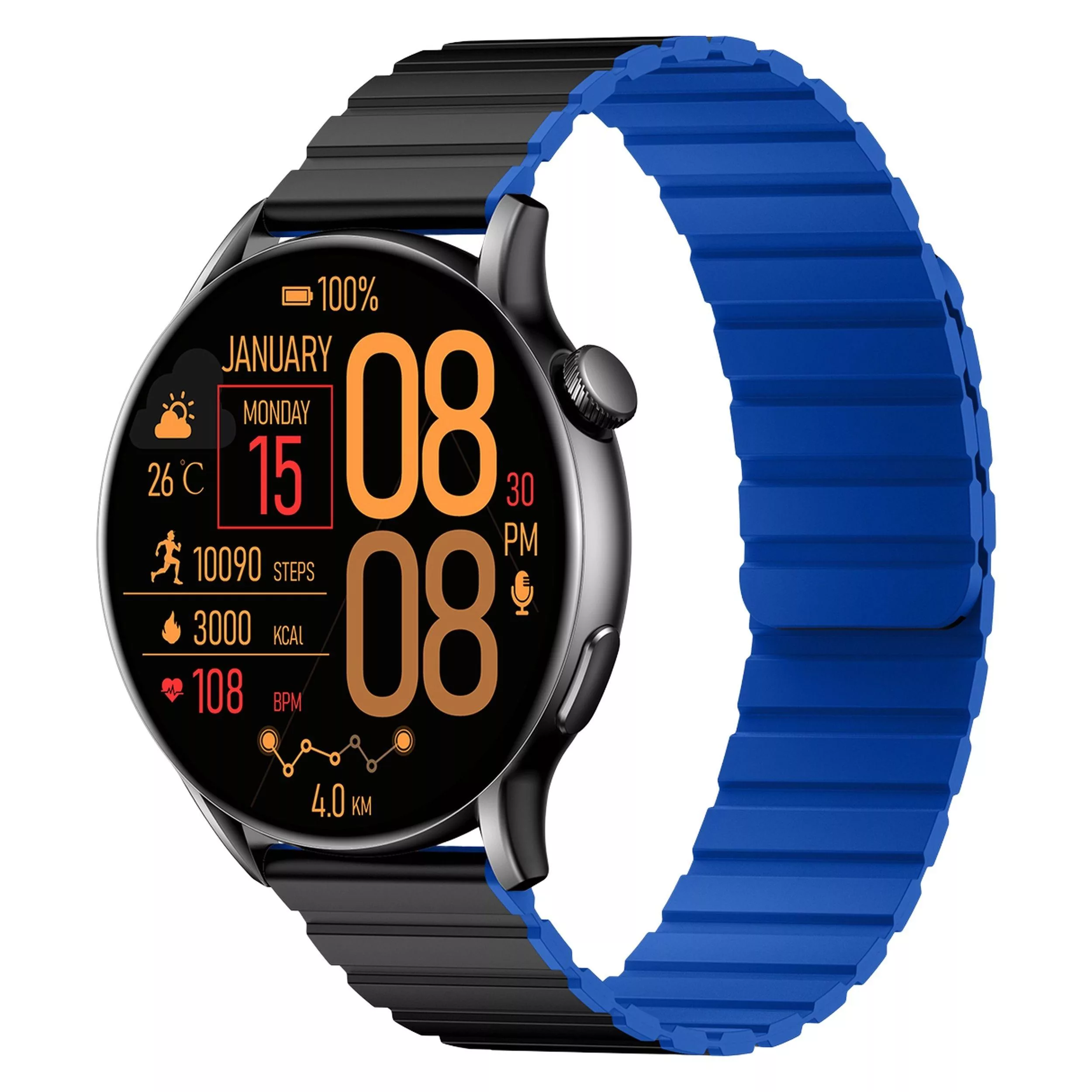 ساعت هوشمند گلوریمی مدل M2 MAX دارای قابلیت های صفحه نمایش رنگی، صفحه نمایش لمسی، قابلیت مکالمه از طریق بلوتوث بند سیلیکون