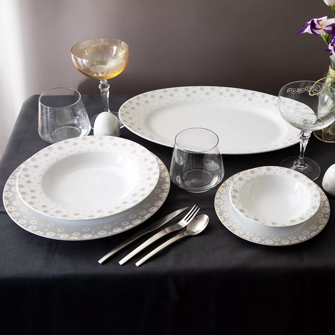 سرویس غذاخوری 28 پارچه چینی زرین ایران مدل ایتالیا اف کامومیلا درجه عالی
