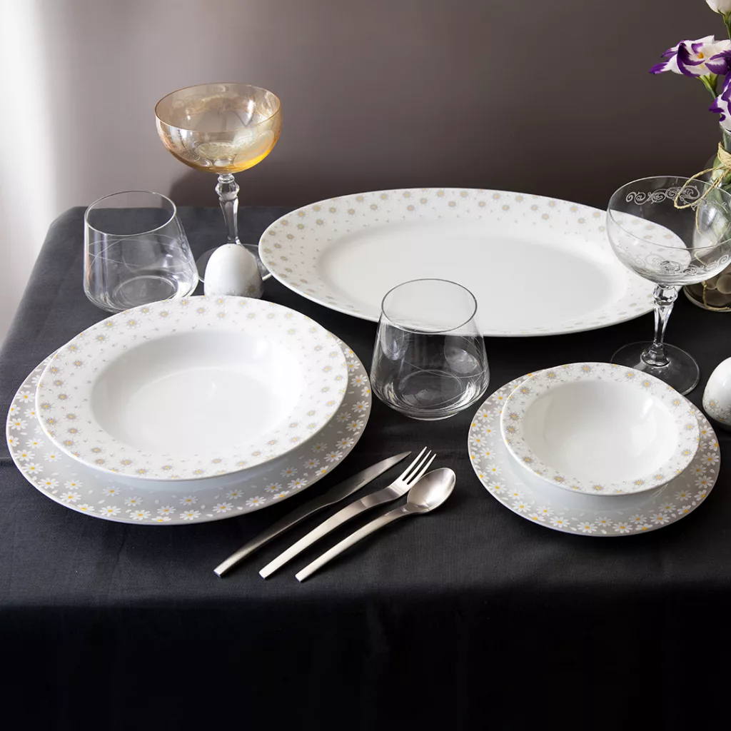 سرویس غذاخوری 74 پارچه چینی زرین ایران مدل ایتالیا کامومیلا درجه یک