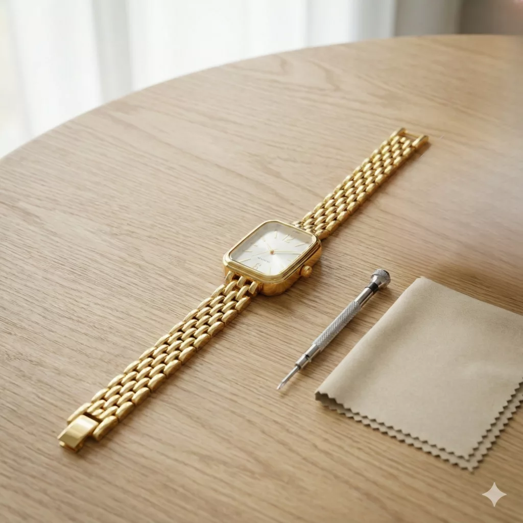 ساعت مچی عقربه‌ای کوارتز زنانه مدل لوکس مینیمال بند دستبندی کد ۱