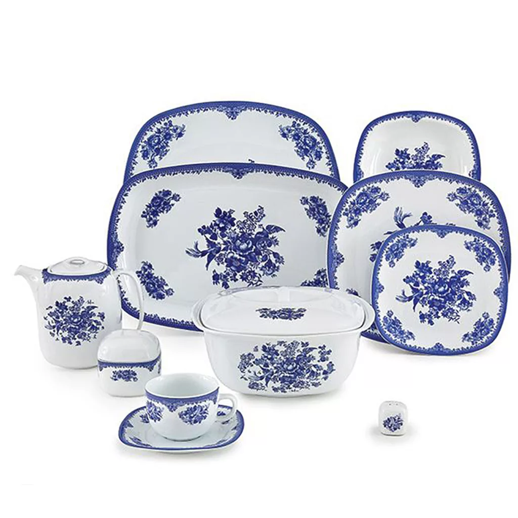 سرویس چینی 98 پارچه کامل چینی زرین ایران سری کواترو مدل فلورانس درجه یک