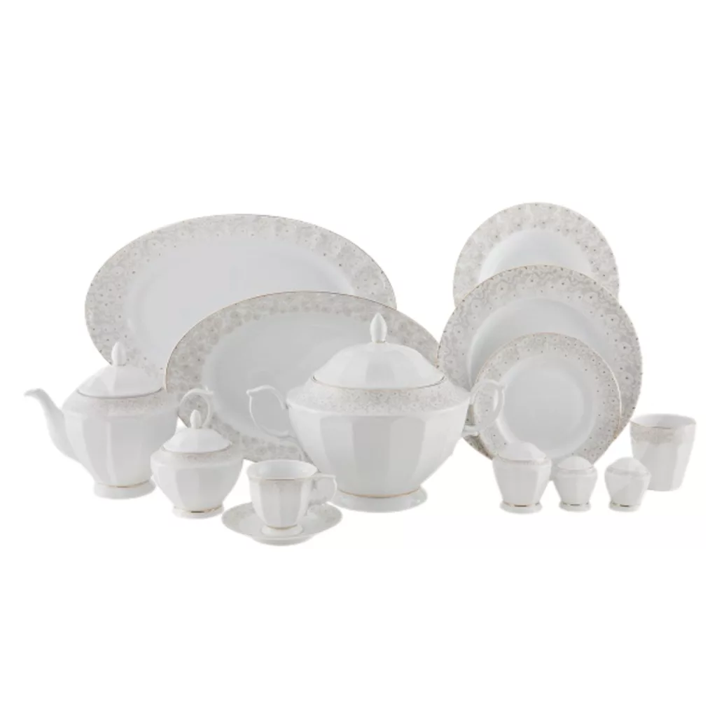 سرویس غذاخوری 103 پارچه 12 نفر چینی زرین ایران مدل نئوکلاسیک کاررا گلد درجه یک