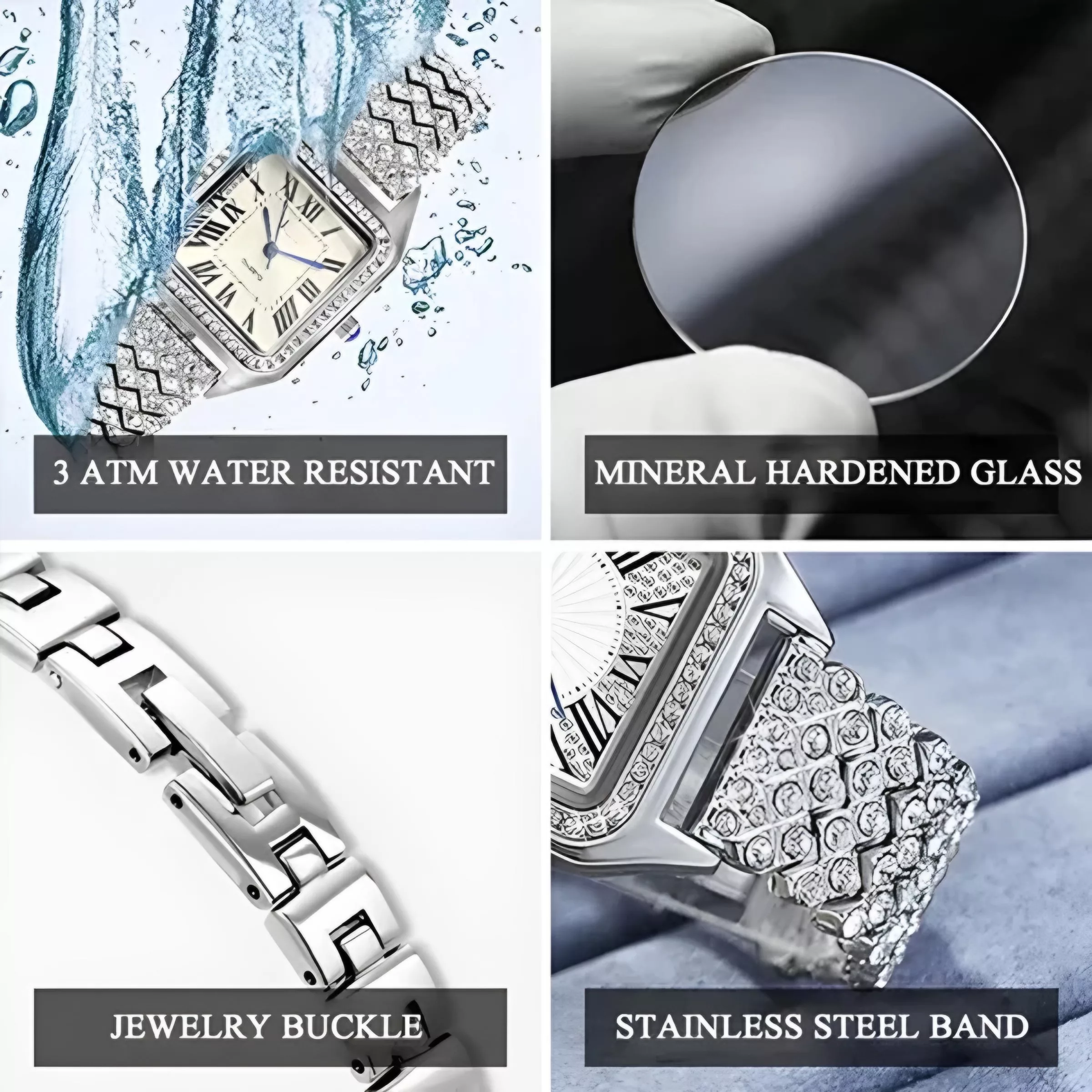 ساعت مچی عقربه ای زنانه مدل دور نگین بند فول نگین دستبندی کد 1