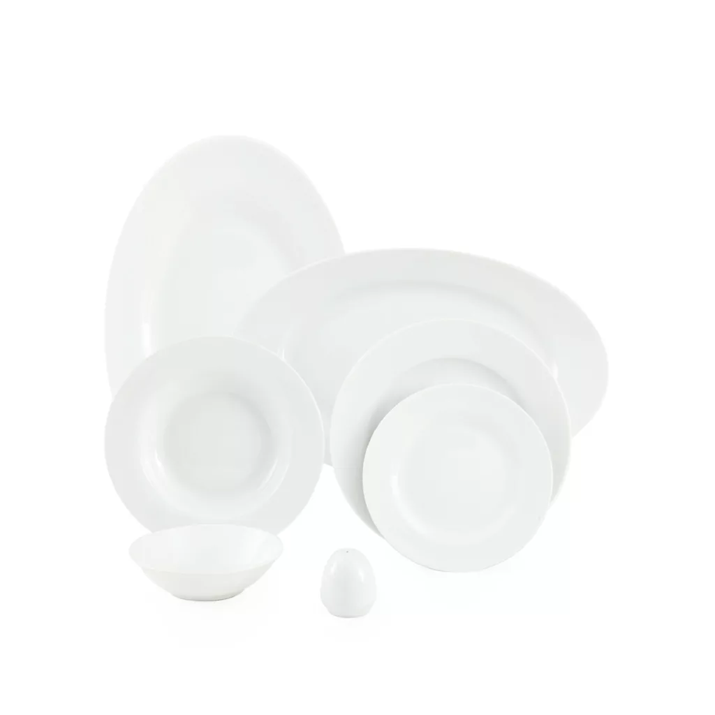 سرویس چینی 28 پارچه غذاخوری چینی زرین ایران سری ایتالیا اف مدل سفید درجه عالی