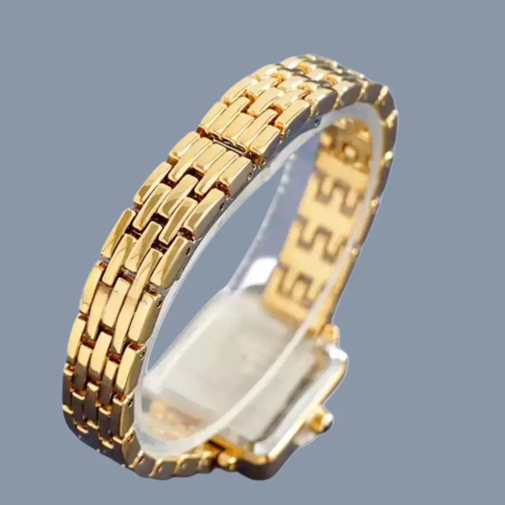 ساعت مچی عقربه‌ای کوارتز زنانه مدل لوکس بند استیل طرح بافت قاب دور نگین قفل مخفی کد E2