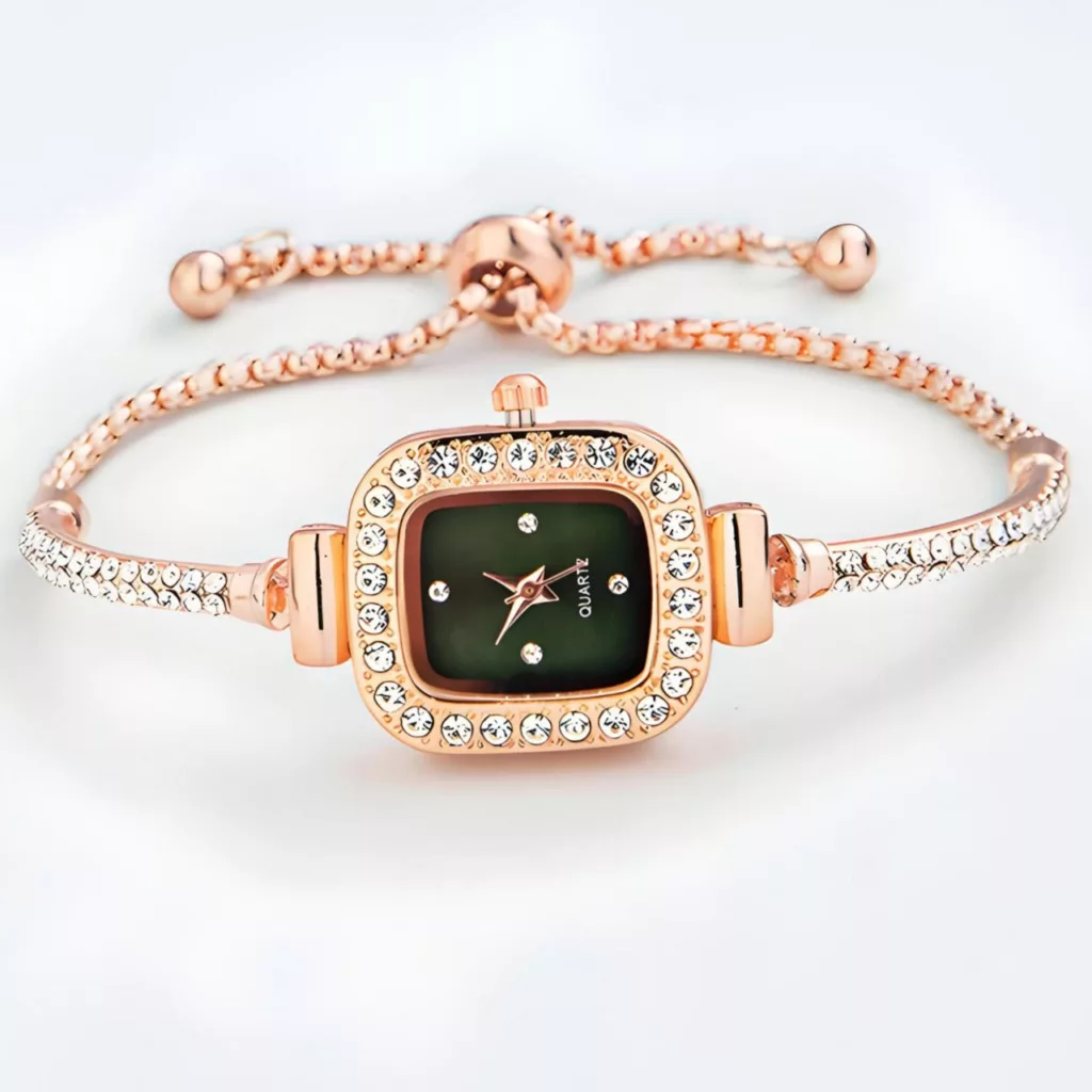 ساعت مچی عقربه ای زنانه مدل نگینی بند کرواتی03