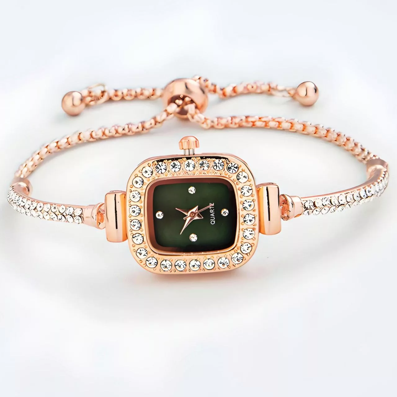 ساعت مچی عقربه ای زنانه مدل نگینی بند کرواتی03