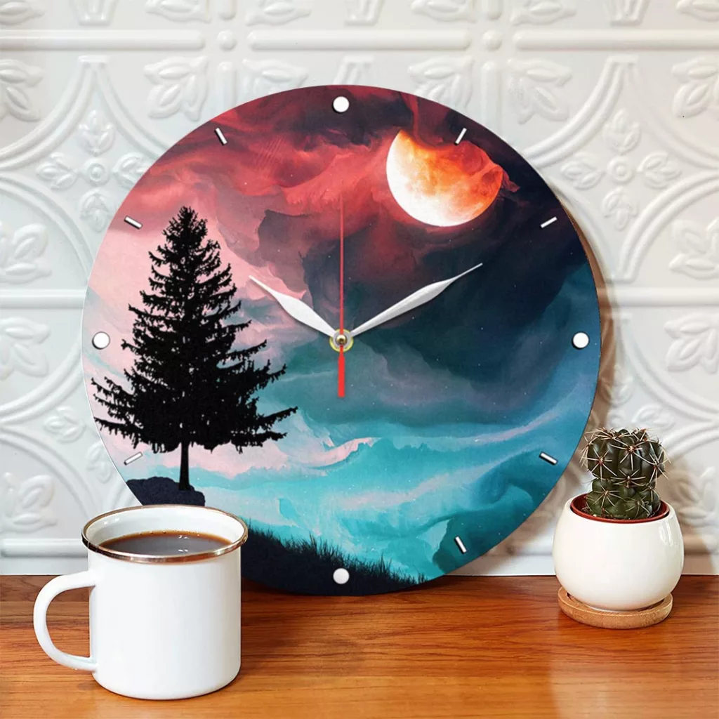 ساعت دیواری طرح ابر و ماه و درخت کاج کد 1280P