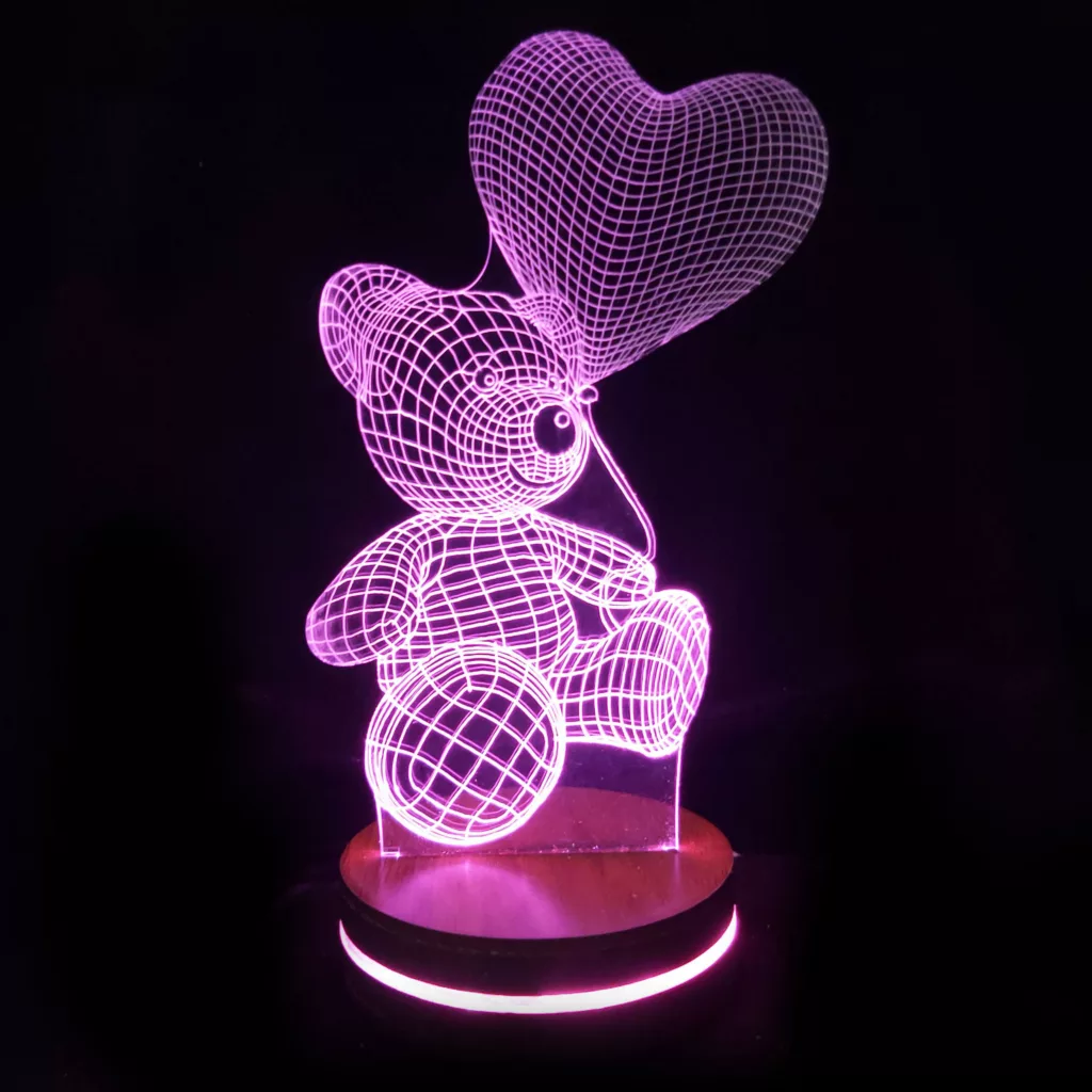 چراغ خواب کودک مدل بالبینگ سه بعدی خرس تک قلب کد 1535