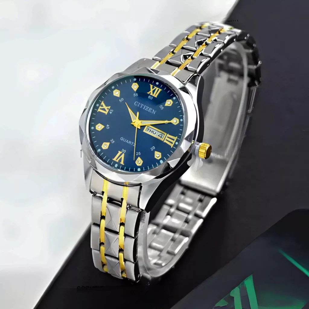 ساعت مچی عقربه‌ای کوارتز زنانه مدل دو تقویم دی دیت الماسی کد 09