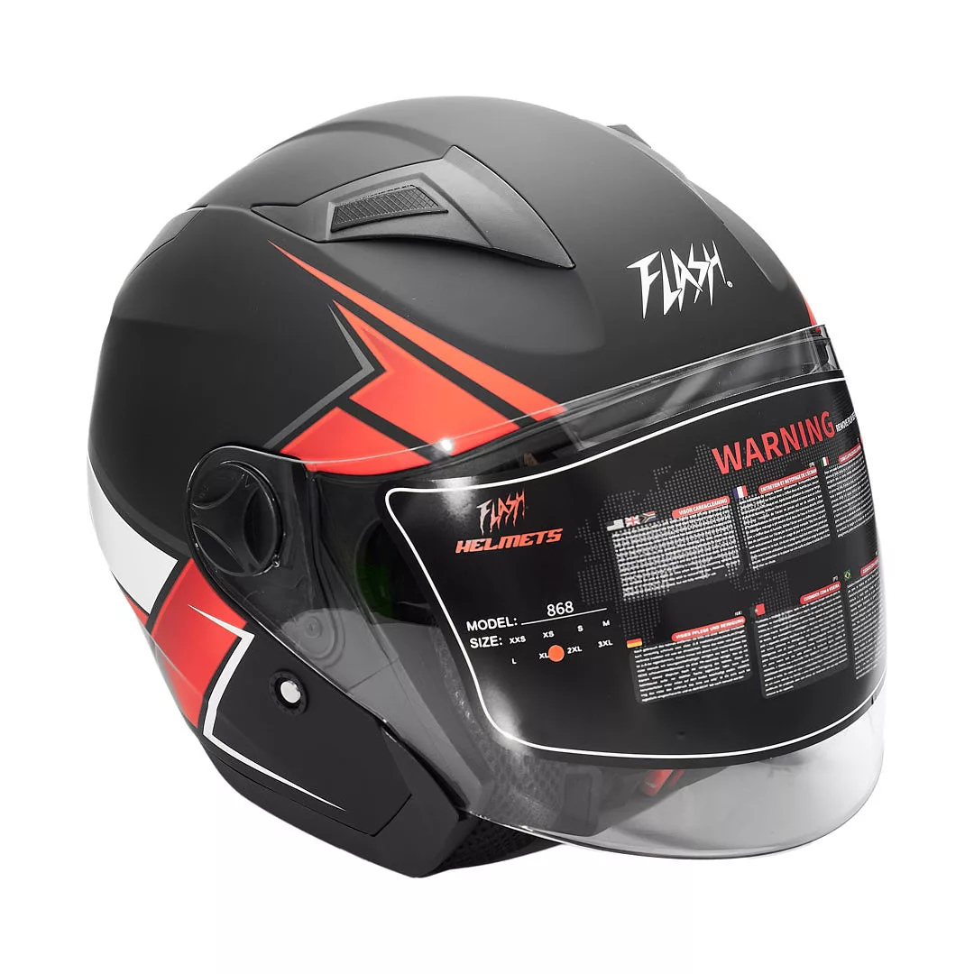 کلاه کاسکت بدون فک فلش مدل 868 matt black-red-white