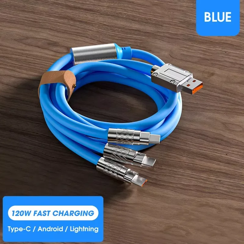 کابل تبدیل USB به micro USB / لایتنینگ / USB-C پسنجر لاین مدل 3in1 ZINC ALLOY 120W طول 1.2 متر
